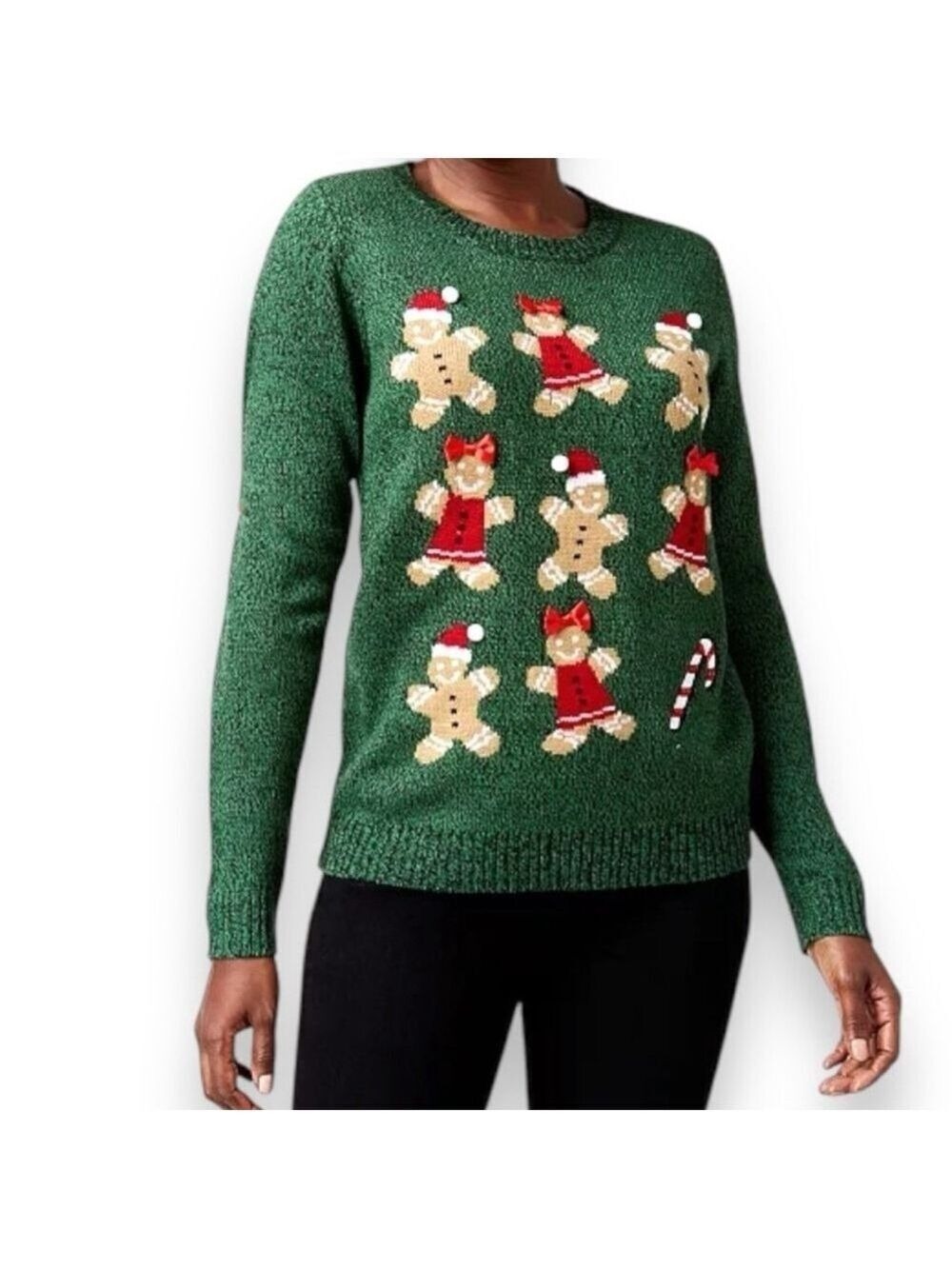 Christmas Sweater Petite XL Gingerbread Cookie Graphic Sweater Karen Scott